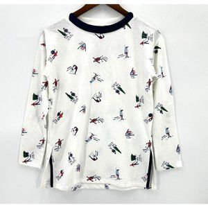 Yamamay Top Womens Pullover 3/4 Sleeve Christmas Print Round Neck White Blue XS